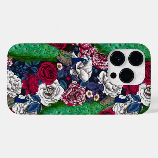 Coques Case-Mate iPhone Peacocks dans le jardin rose (Verso (horizontal))