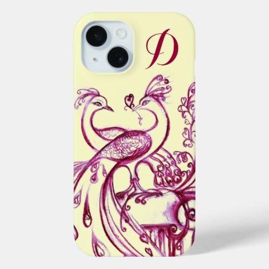 Coques Case-Mate iPhone PEACOCKS EN AMOUR MONOGRAM Crème violette (Verso)