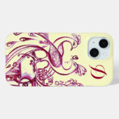 Coques Case-Mate iPhone PEACOCKS EN AMOUR MONOGRAM Crème violette (Verso (horizontal))