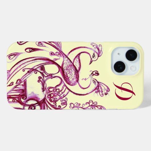 Coques Case-Mate iPhone PEACOCKS EN AMOUR MONOGRAM Crème violette (Verso (horizontal))