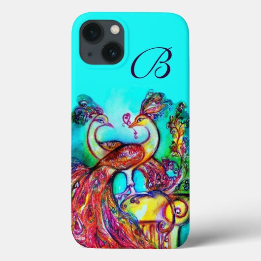 Coques Case-Mate iPhone PEACOCKS EN AMOUR MONOGRAM Turquoise Bleu (Verso)