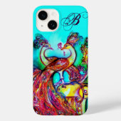 Coques Case-Mate iPhone PEACOCKS EN AMOUR MONOGRAM Turquoise Bleu (Verso)