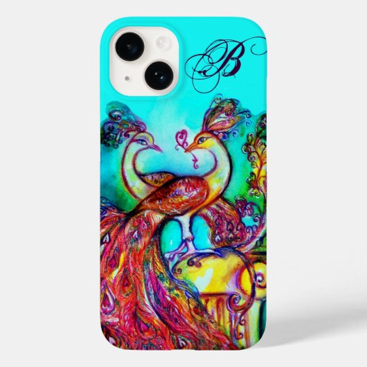Coques Case-Mate iPhone PEACOCKS EN AMOUR MONOGRAM Turquoise Bleu (Verso)