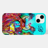 Coques Case-Mate iPhone PEACOCKS EN AMOUR MONOGRAM Turquoise Bleu (Verso (horizontal))