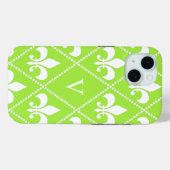 Coques Case-Mate iPhone Pear Fleur de Lis avec monogramme (Verso (horizontal))