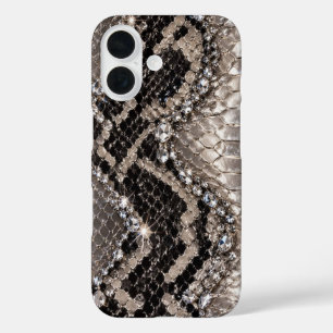 Coques iPhone 16 Peau de serpent cristal argent Luxe