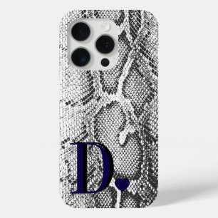 Coque iPhone 15 Pro Peau de serpent Python blanc - Riche élégant monog