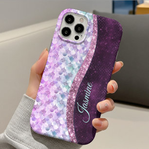Case-Mate iPhone Case Peau de sirène rose argent faux strass monogramme