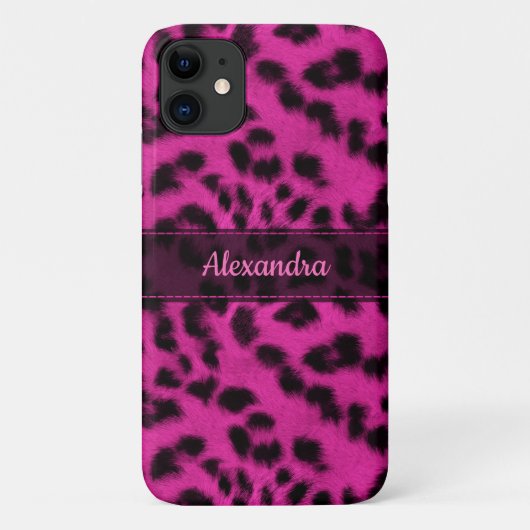 Coques Case-Mate iPhone Peau léopard de neige rose Imprimer, Nom Personnal (Dos)