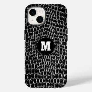 Coque Pour iPhone 14 Peau noire faite sur commande de crocodile de Faux