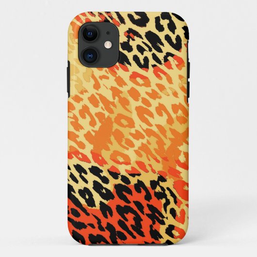 Coques Case-Mate iPhone Peau poster de animal rétro de léopard (noir, oran (Dos)