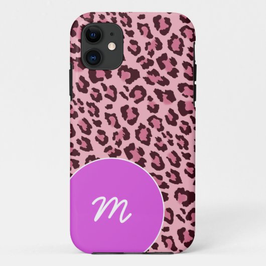 Coques Case-Mate iPhone Peau rose de léopard avec le monogramme (Dos)