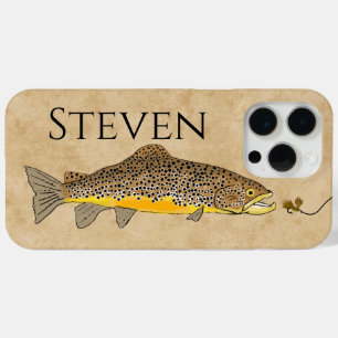 Coque iPhone 15 Pro Max Pêche à la mouche Truite brune Nom personnalisé