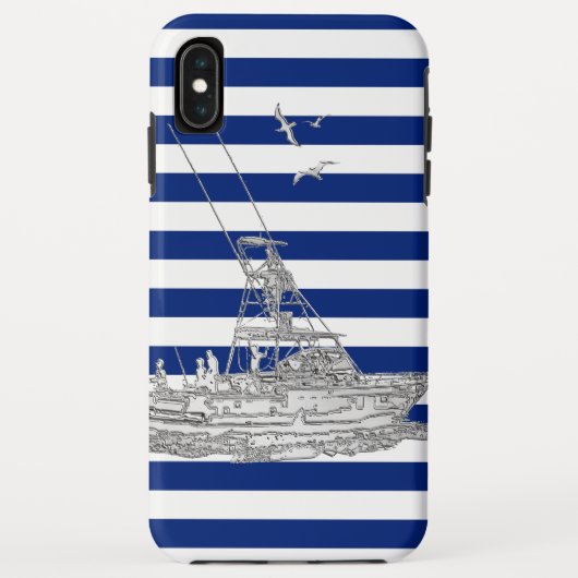 Coques Case-Mate iPhone Pêche au marlin argent sur rayures nautiques (Dos)