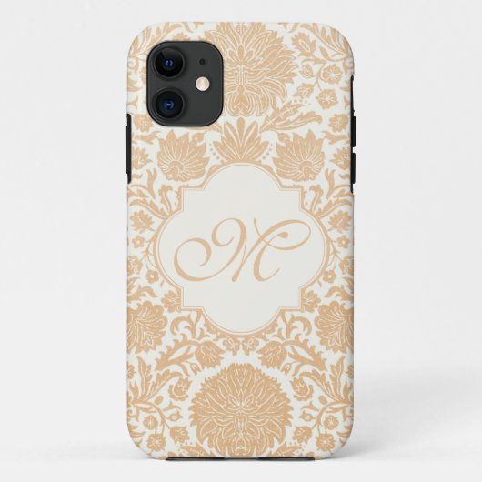 Coques Case-Mate iPhone Pêche, damassé florale décorée d'un monogramme (Dos)