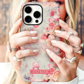 Coques Case-Mate iPhone Pêche Romantique et Nom Floral Rose