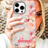 Coques Case-Mate iPhone Pêche Romantique et Nom Floral Rose