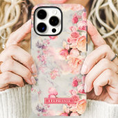 Coques Case-Mate iPhone Pêche Romantique et Nom Floral Rose