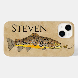 Coque Pour iPhone 14 Pêcher à la mouche - truite Brown Nom personnalisé