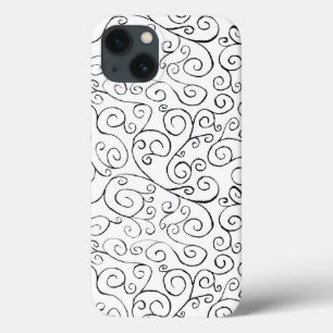Coques Pour iPhone Peint à la main Motif de courbe noire sur blanc