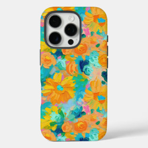 Coques iPhone 16 Pro Peint Floral Jaune Bleu Vert Rose Art Coloré