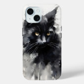 Coques Case-Mate iPhone Peinture à l'encre de chat noire (Verso)