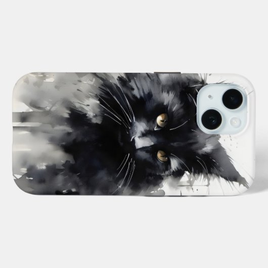 Coques Case-Mate iPhone Peinture à l'encre de chat noire (Verso (horizontal))