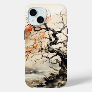 Coque Pour iPhone 15 Peinture à l'encre de l'arbre tordu