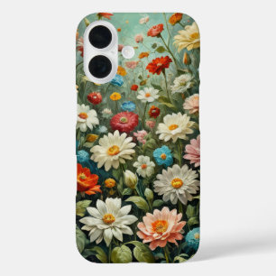 Coques iPhone 16 Peinture à l'huile fleurs couverture de prairie