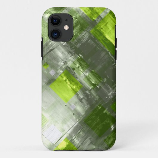 Coques Case-Mate iPhone Peinture Abstraite | Carrés gris vert (Dos)