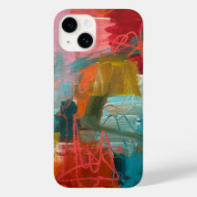 Peinture Abstraite en turquoise et rouge pour iPho