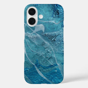 Coques iPhone 16 Peinture abstraite turquoise épaisse