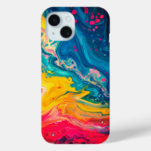 Coque Pour iPhone 15 Peinture arc-en-ciel pour liquide Abstrait mignonn