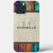 Coques Case-Mate iPhone Peinture Bois Look Burlap Monogramme rustique (Verso)