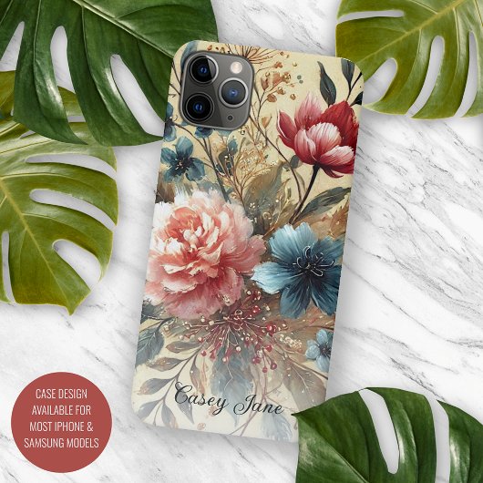 Coques Case-Mate iPhone Peinture botanique d'art fin de roses chic classiq