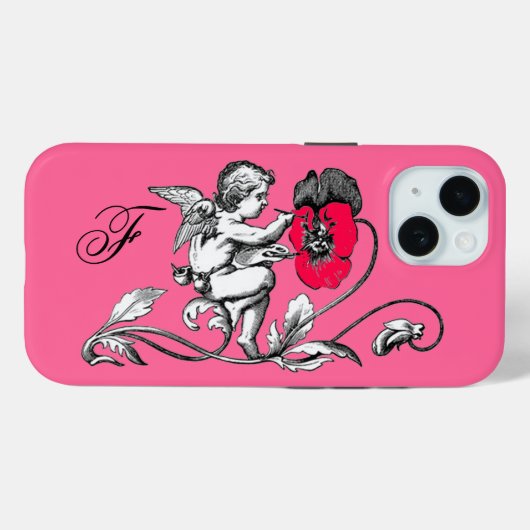 COQUES Case-Mate iPhone PEINTURE D'ANGE UNE FLEURS ROSE, MONOGRAMME (Verso (horizontal))