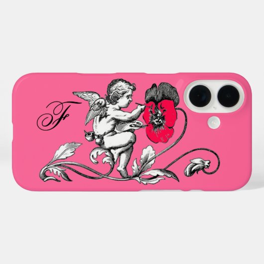 COQUES Case-Mate iPhone PEINTURE D'ANGE UNE FLEURS ROSE, MONOGRAMME (Verso (horizontal))