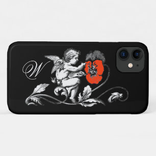 Coques Pour iPhone PEINTURE D'ANGE UNE FLEURS ROUGE, MONOGRAM, Noir