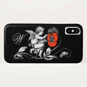 Coques Pour iPhone PEINTURE D'ANGE UNE FLEURS ROUGE, MONOGRAM, Noir