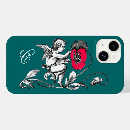 Coques Case-Mate iPhone PEINTURE D'ANGE UNE FLEUVE ROSE, MONOGRAMME, Vert (Verso (horizontal))
