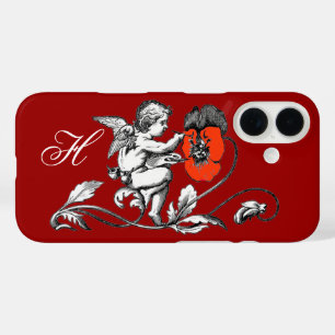 Coques iPhone 16 PEINTURE D'ANGE UNE FLEUVE ROUGE, MONOGRAM, Rouge