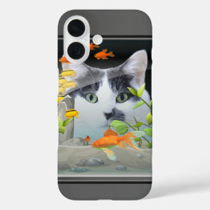 Coques iPhone 16 Peinture de chats dans le réservoir de poisson Pho