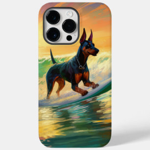 Coque Pour Pour iPhone 14 Pro Max Peinture de Surf à la Plage de Doberman
