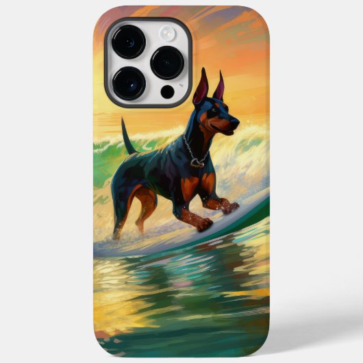 Coques Case-Mate iPhone Peinture de Surf à la Plage de Doberman (Verso)