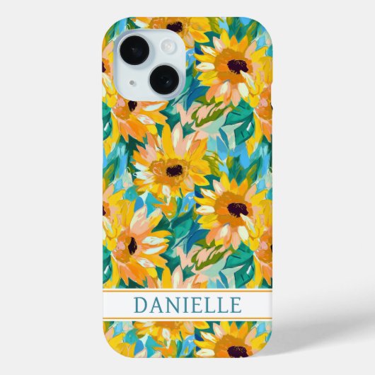 Coques Case-Mate iPhone Peinture de tournesol colorée avec monogramme (Verso)