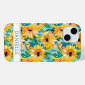 Coques Case-Mate iPhone Peinture de tournesol colorée avec monogramme (Verso (horizontal))