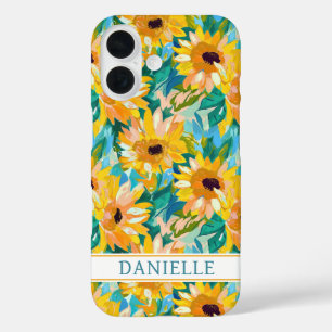 Coques iPhone 16 Peinture de tournesol colorée monogrammée