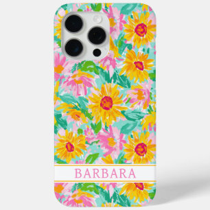 Coque iPhone 15 Pro Max Peinture de tournesols modernes monogrammée