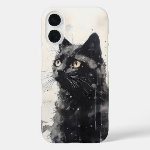Coques iPhone 16 Peinture d'encre animale de chat noir