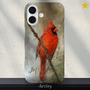 Coques iPhone 16 Peinture d'oiseaux cardinaux du Nord Nom personnal